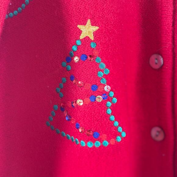 Karen Scott Sport VTG Red Christmas Cardigan Sweater Button Wool Embellished 1X - Picture 7 of 8